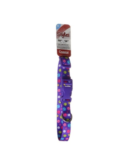 Coastal Pet Attire Nylon Adjustable Collar Paws Print - 10"-14" Long x 5/8" Wide