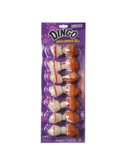 Dingo Indulgence Cheese Flavor Meat & Rawhide Chews (No China Sourced Ingredients) - Mini - 7 Pack (2.5" Bones)