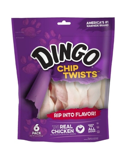 Dingo Chip Twists Meat & Rawhide Chew - Small - 3.9 oz (6 Pack)