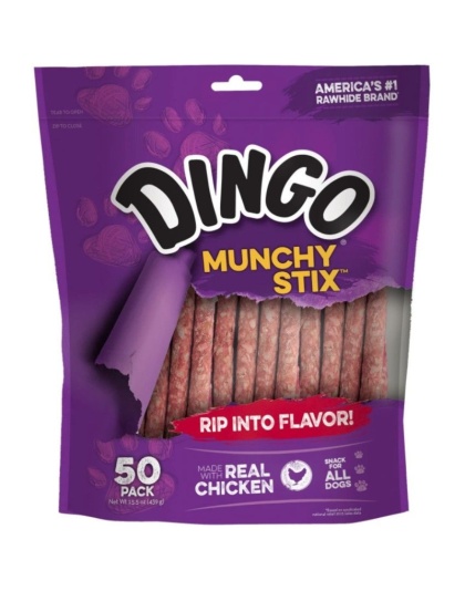 Dingo Munchy Stix Chicken & Rawhide Chews (No China Sourced Ingredients) - 50 Pack - (5" Sticks)