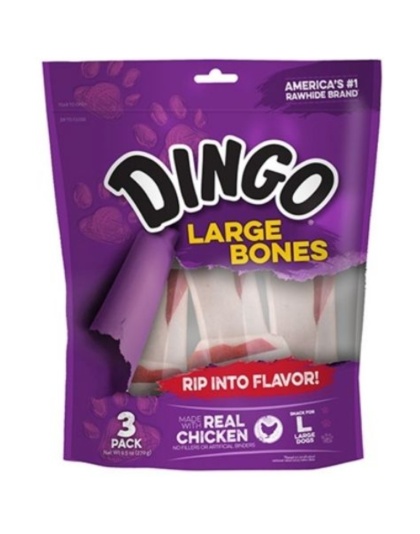 Dingo Meat in the Middle Rawhide Chew Bones - Large - 8.5" (3 Pack)