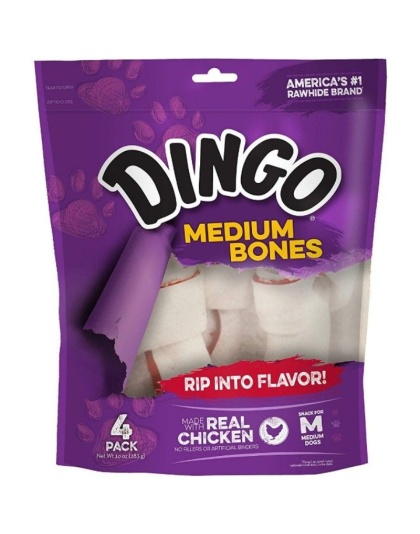 Dingo Meat in the Middle Rawhide Chew Bones - Medium - 6" (4 Pack)