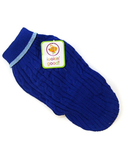 Fashion Pet Cable Knit Dog Sweater - Blue - X-Small (8"-10" From Neck Base to Tail)
