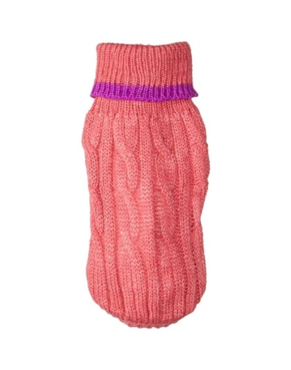 Fashion Pet Cable Knit Dog Sweater - Pink - XXX-Small (4" From Neck Base to Tail)