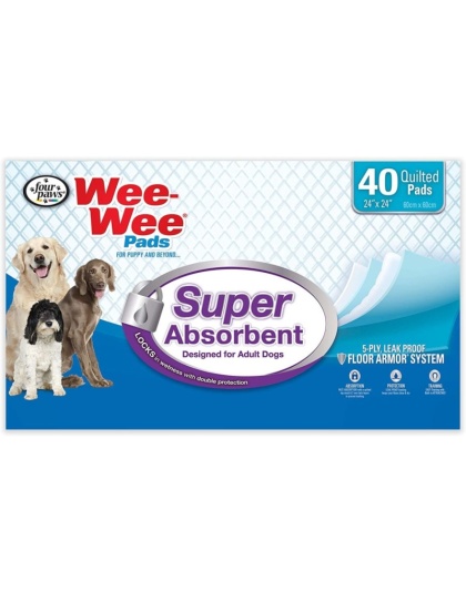 Four Paws Wee Wee Pads - Super Absorbent - 40 Pack - (24"L x 24"W)