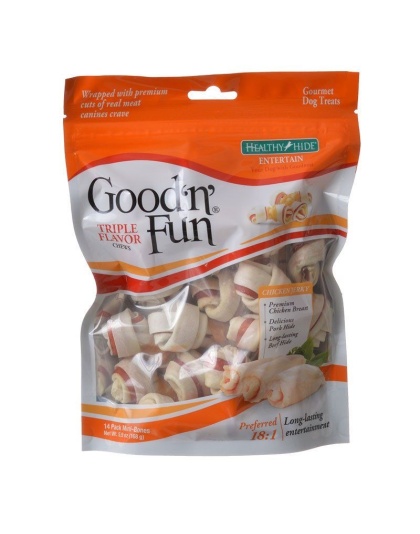 Healthy Hide Good 'n' Fun Triple-Flavor Bones - Beef, Pork & Chicken - Mini - 14 pack