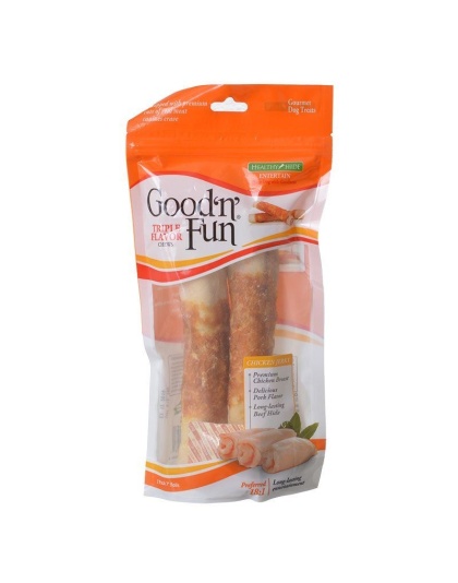 Healthy Hide Good 'n' Fun Triple-Flavor Rolls - Beef, Pork & Chicken - 7" Rolls - 2 Pack