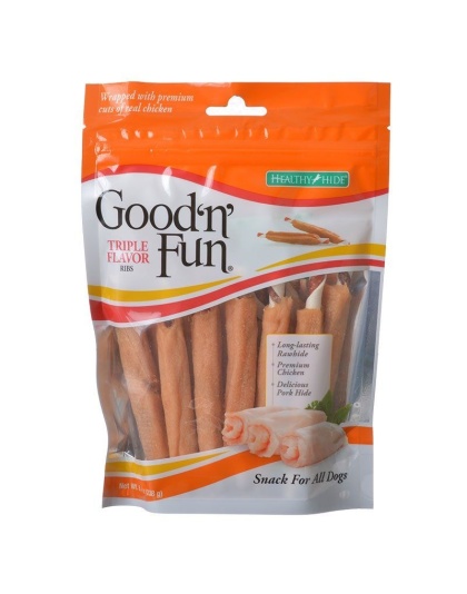 Healthy Hide Good 'n' Fun Triple Flavor Ribs - Rawhide, Chicken & Pork Hide - 8.4 oz