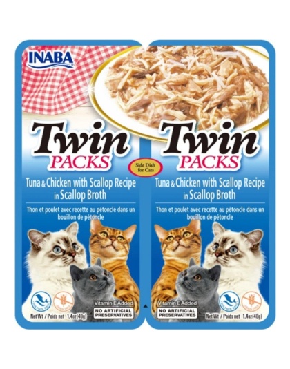 Inaba Twin Packs Tuna and Chicken with Scallop Recipe in Scallop Broth Side Dish for Cats - 2 count