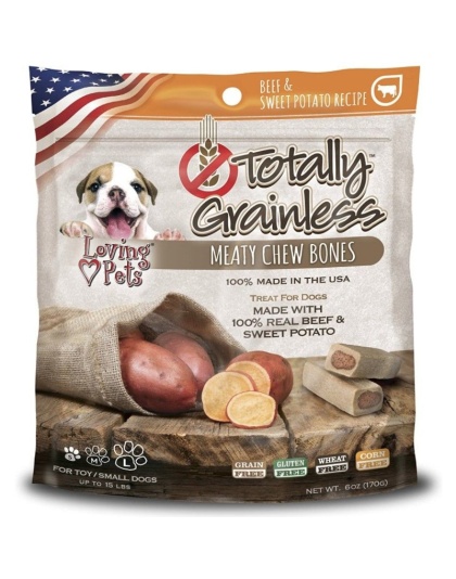Loving Pets Totally Grainless Meaty Chew Bones - Beef & Sweet Potato - Toy/Small Dogs - 6 oz - (Dogs up to 15 lbs)