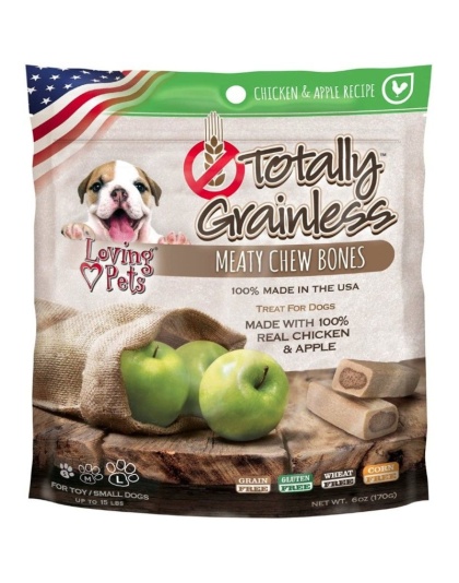 Loving Pets Totally Grainless Meaty Chew Bones - Chicken & Apple - Toy/Small Dogs - 6 oz - (Dogs up to 15 lbs)