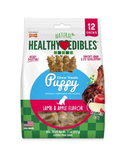 Nylabone Natural Healthy Edibles Puppy Chew Treats - Lamb & Apple Flavor - 12 Pack