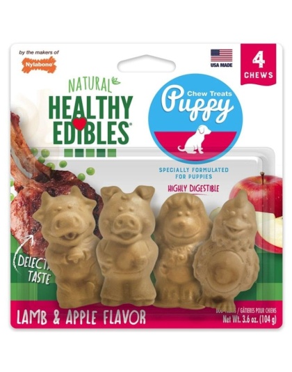 Nylabone Natural Healthy Edibles Puppy Chew Treats - Lamb & Apple Flavor - 4 Pack