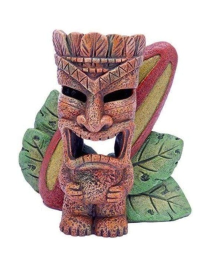 Penn Plax Tiki with Surfboard Aquarium Ornament - 6 " Tall