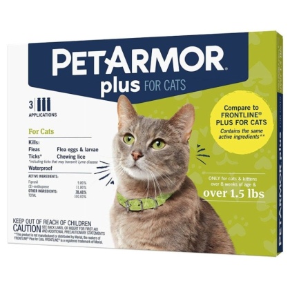 PetArmor Plus Flea and Tick Treatment for Cats (Over 1.5 Pounds) - 3 count