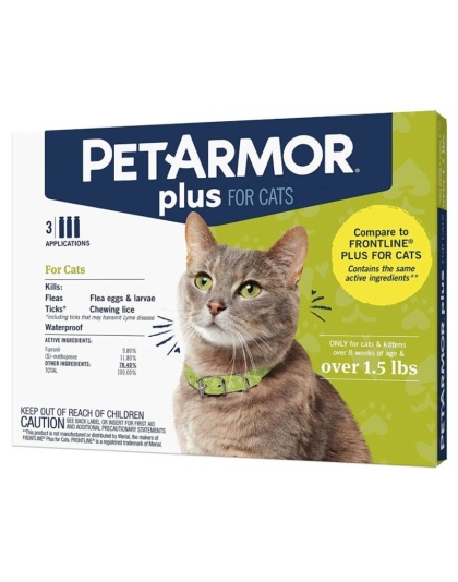 PetArmor Plus Flea and Tick Treatment for Cats (Over 1.5 Pounds) - 3 count