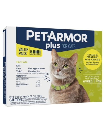 PetArmor Plus Flea and Tick Treatment for Cats (Over 1.5 Pounds) - 6 count
