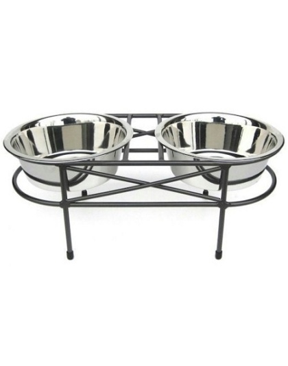 Mesh Elevated Double Dog Bowl - Large/Black