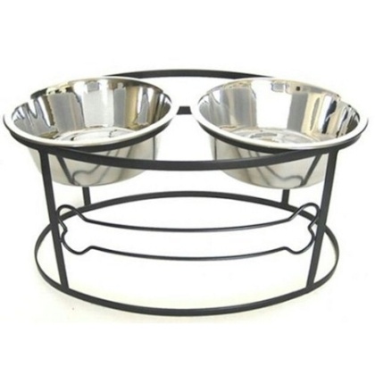 Bone Raised Double Dog Bowl - Large/Black