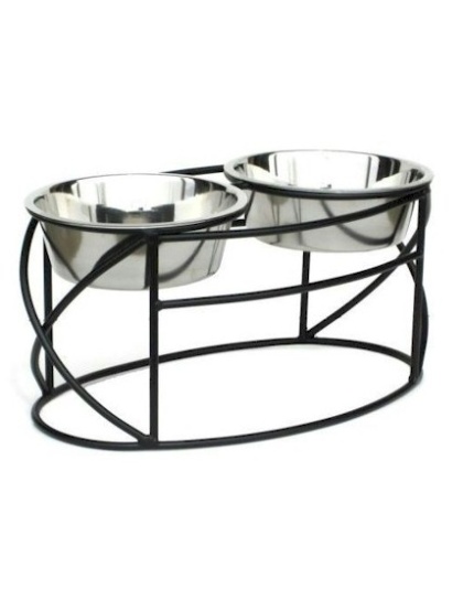 Oval Cross Double Raised Feeder - Medium/Black