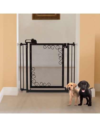 One-Touch Metal Mesh Pet Gate in Antique Bronze