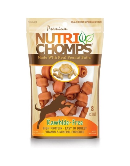 Nutri Chomps Rawhide Free Real Chicken and Porkskin Mini Dog Chews with Real Peanut Butter - 8 count
