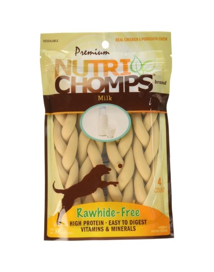 Premium Nutri Chomps Milk Flavor Braid Dog Chews - Small - 4 count