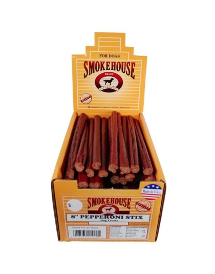 Smokehouse Pepperoni Stix 8" Dog Treat with Display Box - 60 count (6 x 10 ct)