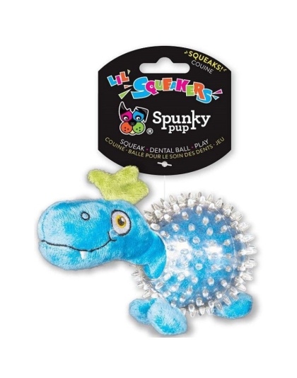 Spunky Pup Lil Squeakers Dino In Cear Spiky Ball Dog Toy Assorted Colors - 1 count