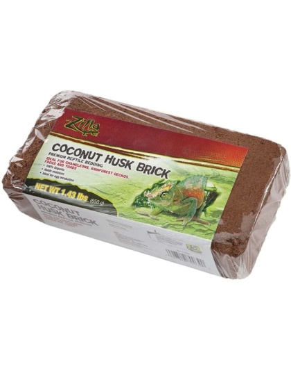 Zilla Coconut Husk Premium Reptile Bedding Brick - 1.3 lbs - Covers 55 Gallon Tank - (4"L x 8"W x 2.62"H)