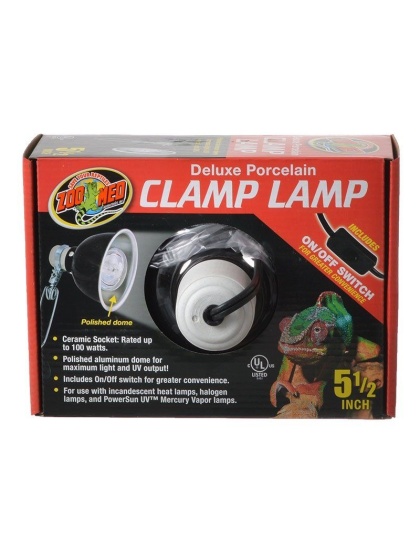 Zoo Med Delux Porcelain Clamp Lamp - Black - 100 Watts (5.5" Diameter)